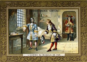 Uomo con maschera di ferro chiuso nella prigione di Santa Margherita - cromo del calzolaio Tortoni da Unknown artist