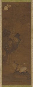 Anatre mandarino, rocce e una pianta fiorita da Unknown artist
