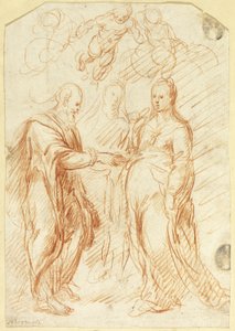 Sposalizio della Vergine (recto); schizzi della metà inferiore del volto di profilo (verso)