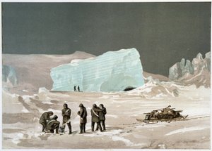 Uomini e slitta sul ghiaccio - in "Le coste del mare polare, narrazione di una spedizione artica", di Dr. Edward Moos, Marcus Nard & Co, Londra da Unknown artist
