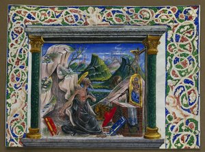 Miniatura estratta da un manoscritto: San Girolamo nel deserto da Unknown artist