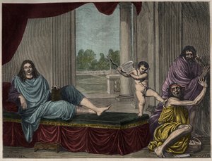 Moliere Jean Baptiste Poquelin (1622-1673) evocando il Genio della commedia per abbattere il vizio e smascherare l