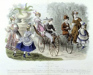 Madri, bambini e biciclette in asilo (moda per bambini) - in “Le journal illustré des dames” da Unknown artist
