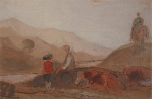 Paesaggio montuoso con figure vicino a un lago da Unknown artist