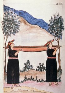 Indiani di Moyobamba con la loro canoa, dal libro "Trujillo del Peru" o "Codice Martínez Compañón", di Baltazar Martinez Compañón y Bujanda, vescovo di Trujillo (1782-1785) da Unknown artist