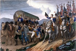 Napoleone saluta i soldati feriti. Incisione del XIX secolo.