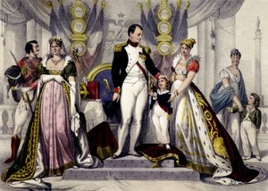 Dinastia napoleonica dal 1804 al 1815. Giuseppina, Napoleone I, Re di Roma, Maria Luisa. Incisione del XIX secolo da Unknown artist