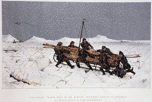 Vicino al fiume, Golfo di San Lorenzo: barca su una slitta, vicino a Brule e Capo Tormentin - in "Schizzi di sport e passatempi canadesi" di Lieut. Henry Buckton Laurence da Unknown artist