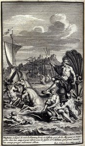 Nettuno, indignato nel vedere le forze e le imprese dei Greci, lascia il mare per trasportarsi nel loro campo e per risollevare, sotto la figura di Calcante che poi assume, il loro coraggio quasi completamente distrutto. Illustrazione del libro XIII dell