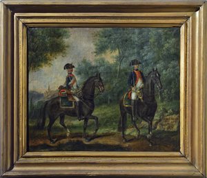 Ufficiale e soldato del reggimento Mestre de Camps nel 1790, fine XVIII secolo da Unknown artist