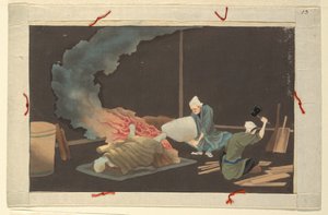 Una delle sedici scene della morte e sepoltura di un uomo da Unknown artist