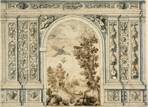 Muro ornamentale con paesaggio da Unknown artist