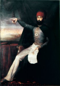 Impero Ottomano: Ritratto del Sultano Mahmud II (1784-1839) Rappresentativo che punta il dito forse per indicare l