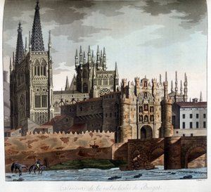 Esterno della Cattedrale Gotica di Santa Maria a Burgos in Spagna. Litografia del XIX secolo. da Unknown artist