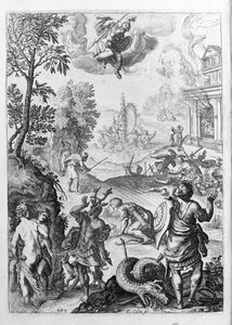 Ovidio - illustrazione per il libro 15 - (P. Ovidii Nasonis Metamorphose libri XV con note di TH. Farnabii.) note di Thomas Farnaby (Farnabia) (1575-1647) da Unknown artist