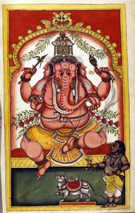 Pagina raffigurante la divinità indù Ganesha, patrono dei commercianti, viaggiatori e ladri. Pagina tratta dal manoscritto 