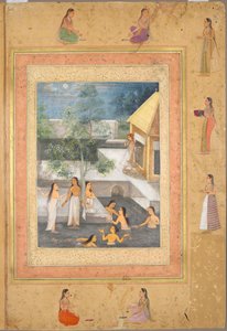 Pagina dal tardo album di Shah Jahan: Scena di bagno notturno nell