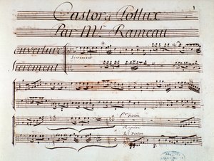 Pagina di spartito musicale di Castor et Pollux, tragedia lirica di Rameau (1737) da Unknown artist