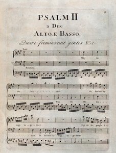 Pagina del secondo salmo nella partitura musicale di "I salmi" di Benedetto Marcello da Unknown artist