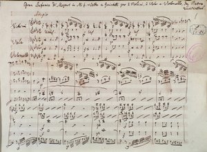 Pagina dello spartito per Sinfonia concertante per violino e viola in Mi bemolle, di Mozart, versione Lichtenthal da Unknown artist