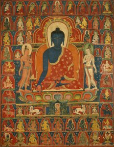 Stendardo dipinto (Thangka) con il Buddha della Medicina (Bhaishajyaguru)