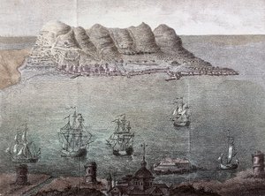 Vista panoramica di Gibilterra e dello Stretto. XIX secolo Madrid, Biblioteca Nazionale