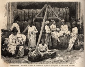 Commercianti e mercanti Parsi al mercato del cotone di Bombay. Incisione per illustrare il viaggio nelle province meridionali dell