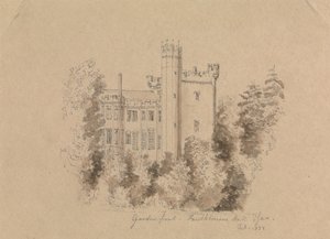 Parte di un castello circondato da alberi da Unknown artist