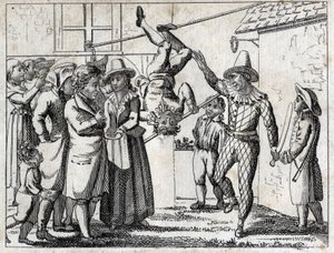Festa nel villaggio: giochi e travestimenti. Incisione fine XVIII secolo. Collezione privata. da Unknown artist