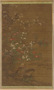 Fiori di prugno, camelie e anatre mandarino da Unknown artist
