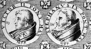 Papi Vittore II e Stefano IX. Incisione del XVIII secolo da Unknown artist