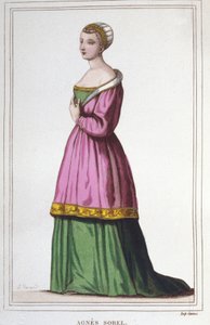 Ritratto di Agnese Sorel (1422-1450) (Dama di Beauté-sur-Marne). Favorita del Re Carlo VII. Incisione del 1830 da Unknown artist