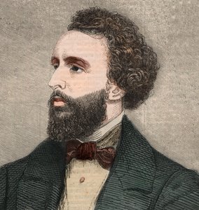 Ritratto di Bayard Taylor (1825-1878), poeta americano. Incisione in "The Illustrated London News" del 23 gennaio 1858.