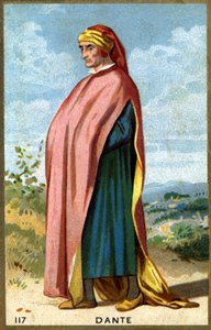 Ritratto di Dante Alighieri, detto Dante (1265 - 1321), poeta italiano (cromolitografia del XIX secolo)