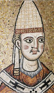 Ritratto di Innocenzo III (1160 - 1216). Mosaico conservato al Museo di Roma. Precedentemente nella vecchia Chiesa di San Pietro. Museo di Roma