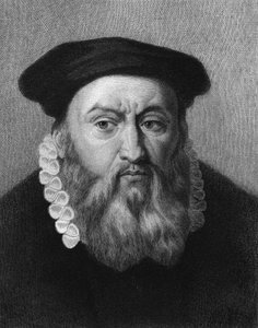 Ritratto di Jean Calvin (1509 - 1564), riformatore religioso e scrittore francese - in "Histoire des Français" di Lavallée, incisione, n.d da Unknown artist