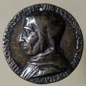 Ritratto di Girolamo Savonarola (1452 - 1498), predicatore italiano. Stabilì un regime teocratico a Firenze. Medaglione dell