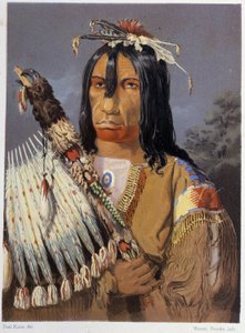 Ritratto di Kee-Ake-Saa-Ka-Wow con il calumet - in "Vagabondaggi di un artista tra gli indiani del Nord America" di Paul Kane, Longmans & Roberts, Londra da Unknown artist