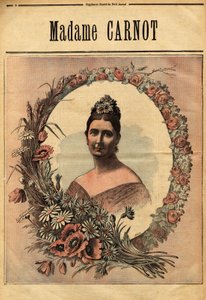 Ritratto di Madame Cecile Dupont-White (1841-1898), sposata nel 1863 con Sadi Carnot (1837-1894) presidente della repubblica francese dal 1887 al 1894. Incisione in 
