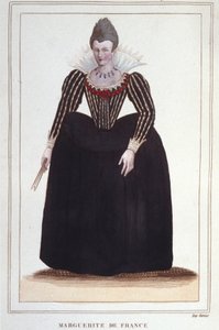 Ritratto di Margherita di Valois, conosciuta come Regina Margot (1553 - 1615), Regina di Navarra, prima moglie di Enrico IV. Incisione del 1830