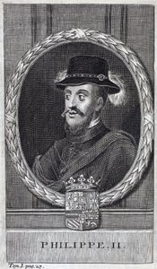 Ritratto di Filippo II di Spagna (Felipe) (1527-1598), Re di Spagna e Portogallo (incisione) da Unknown artist