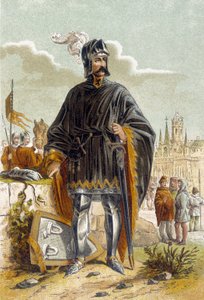 Ritratto di Philip van Artevelde (1340-1382), politico fiammingo e leader della rivolta dei tessitori di Gand contro il Conte Luigi II delle Fiandre noto come Luigi di Male o Maele (1381). Fu sconfitto e ucciso nella Battaglia di Rozebeke (1382). Cromolito da Unknown artist