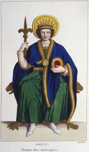 Ritratto di Pipino il Breve (v. 714 - 768), Re dei Franchi, primo Carolingio incisione del 1830 da Unknown artist