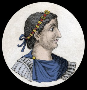 Ritratto di Teodosio I (Flavio Teodosio) (347-395), imperatore romano, incisione del XIX secolo