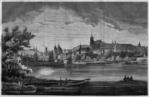 Praga, vista del quartiere della chiesa di San Nicola de la Kleinseite e del quartiere del castello (Hradcany) che comprende il palazzo reale, 3 chiese, un monastero e la Cattedrale di San Vito. In "L