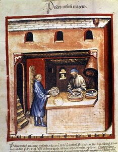 Preparazione di pesce marino in aceto. Miniatura dal "Tacuinum sanitatis"
