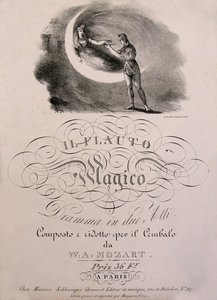 Il principe Tamino riceve il flauto magico dalla Regina della Notte, illustrazione di copertina del libro di partiture di "Il flauto magico" (Die Zauberflöte) (1791) di W.A. Mozart