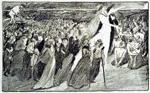Processione durante il pellegrinaggio a Lourdes, allegoria di Théophile Alexandre Steinlen (1859 - 1923) che illustra 