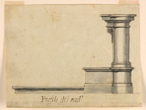 Progetto: Vista laterale dello sgabello da preghiera da Unknown artist