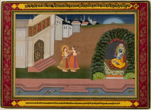 La confidente di Radha la porta da Krishna, basato sulla poesia di Bihari da Unknown artist